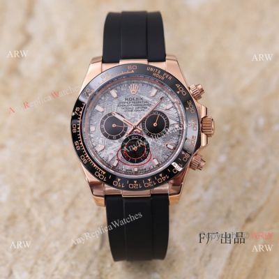 AAA Replica Rolex Daytona 40 Watch Rose Gold Meteorite Face Oysterflex Strap